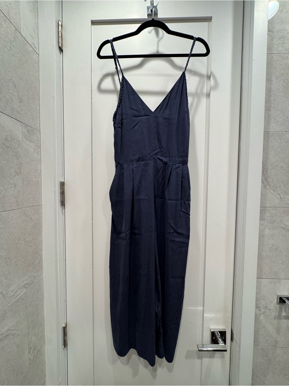 Zara Navy Blue V-Neck Romper Jumpsuit with Braided Straps